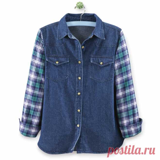 Blue Plaid & Denim Shirt - Best Selling Gifts, Clothing, Accessories, Jewelry and Home Décor