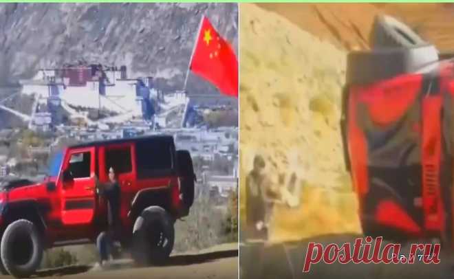 Автомобиль «сбежал» от китайского патриота, снимающего зрелищное видео
