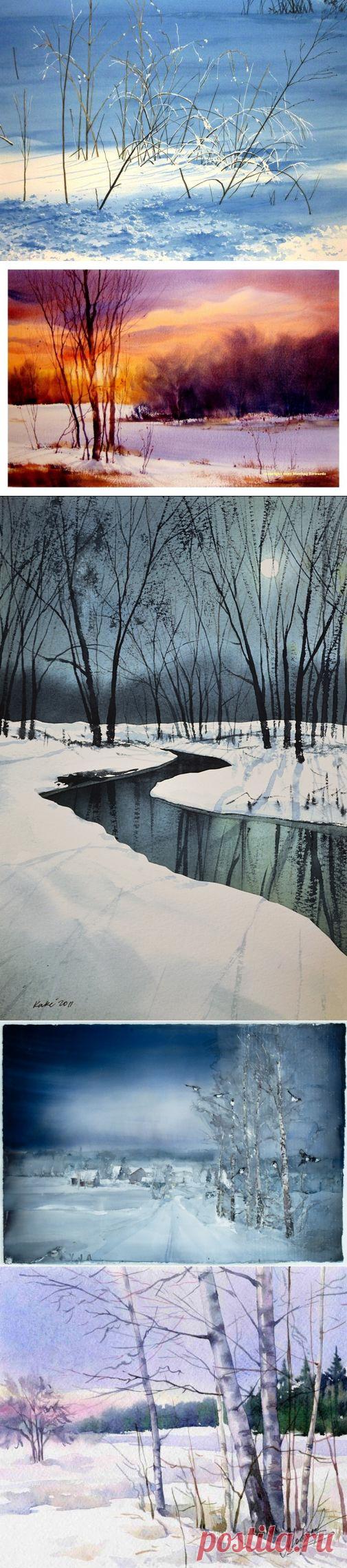Акварель. Зимние пейзажи - это наслаждение даже для тех, кто не любит зиму