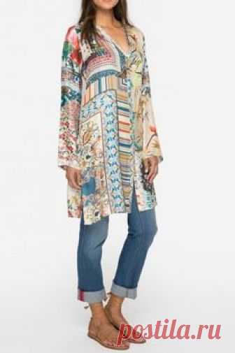 Johnny Was Printed Silverette Long Silk  Cardigan  Boho Chic New #C43298   | eBay
