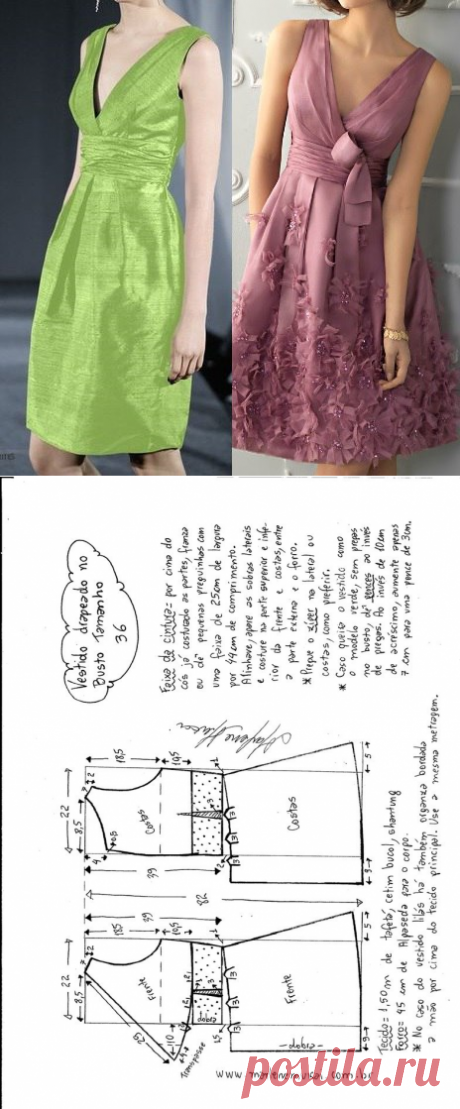 Платье с драпированными на груди и складками. Выкройка (Шитье и крой) | Журнал Вдохновение Рукодельницы