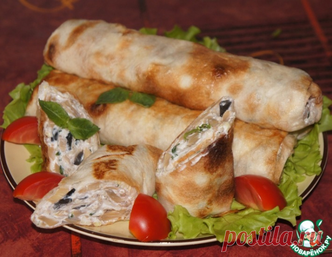 Рулеты из лаваша с брынзой и шампиньонами – кулинарный рецепт