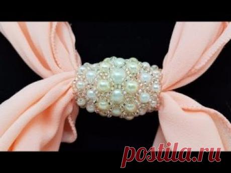 Мастер класс брошь-зажим для платка. Плетеная бусина. Бисероплетение.