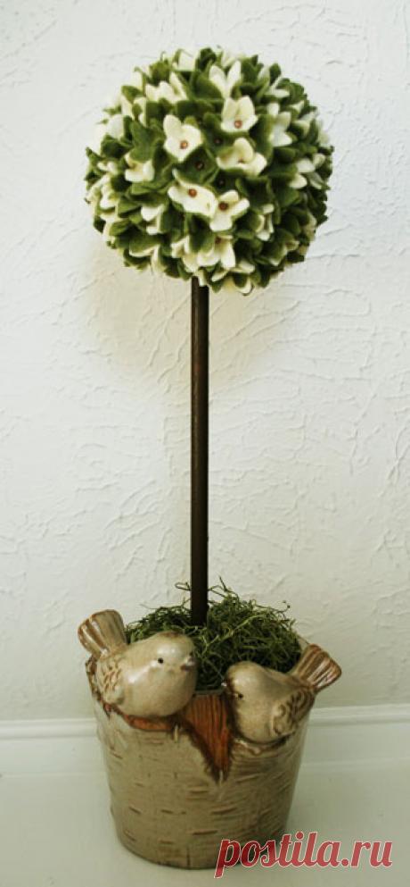 Белые фиалки из фетра для топиария | Рукоделие
