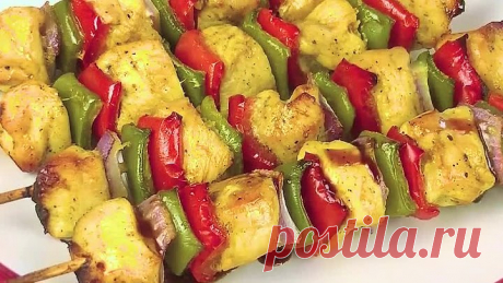 Шашлык куриный с овощами в духовке.