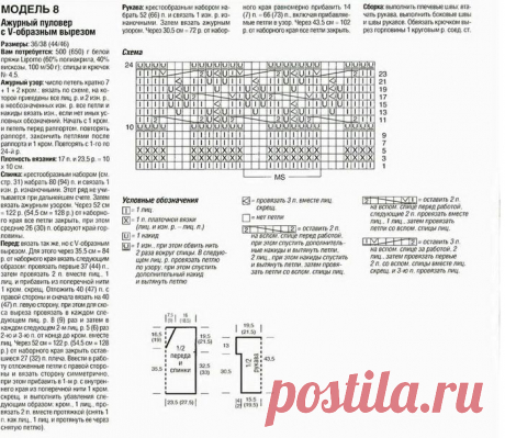 Ажурный пуловер спицами.