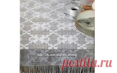 Скатерть несложным узором Филейная скатерть несложным узором. Схема