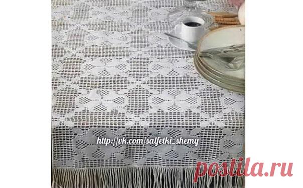Скатерть несложным узором Филейная скатерть несложным узором. Схема