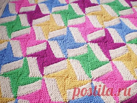 Идея Фрэнки Брауна
1. Вязание квадратов.
Весь рисунок нужно вязать платочной вязкой.
Набираете 1 петлю цвета (А) и с каждым рядом прибавляете по 1 петле, пока их не станет 7. После этого поменяйте цвет на (В) и таким же образом увеличивайте количество петель до 21. После этого вновь вернитесь к цвету (А) и прибавляйте петли до 29 - это средина квадрата. С этого момента начинайте уменьшать количество петель по 1 в ряду. Когда дойдете до 23 - поменяйте цвет на (В), а когда с...