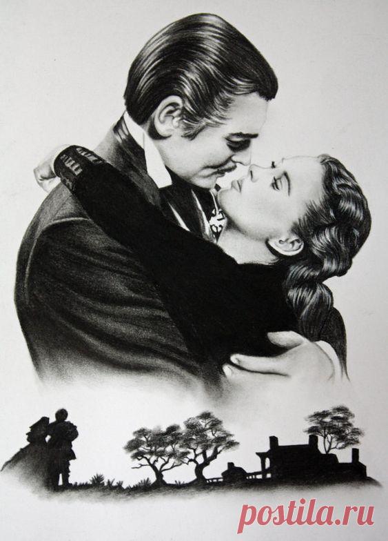 A charcoal drawing of one of my most favorite movies. Gone with the Wind 9X12 Charcoal Gone with the Wind