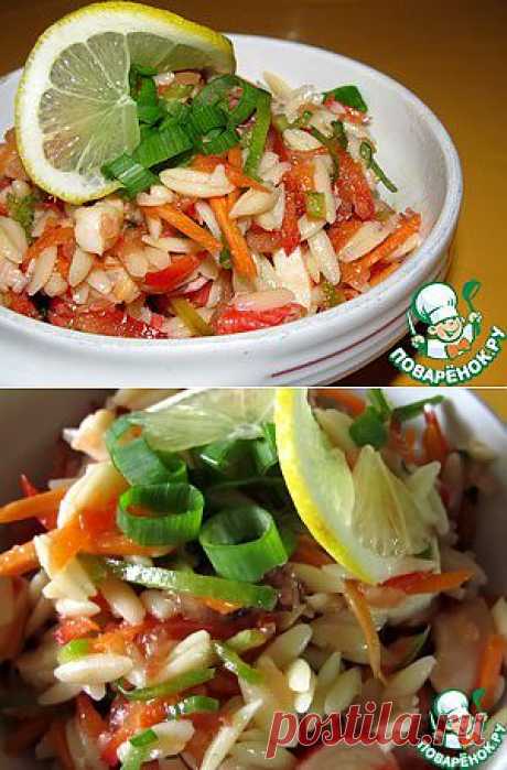 Салат из морепродуктов с овощами и лапшой орзо - кулинарный рецепт