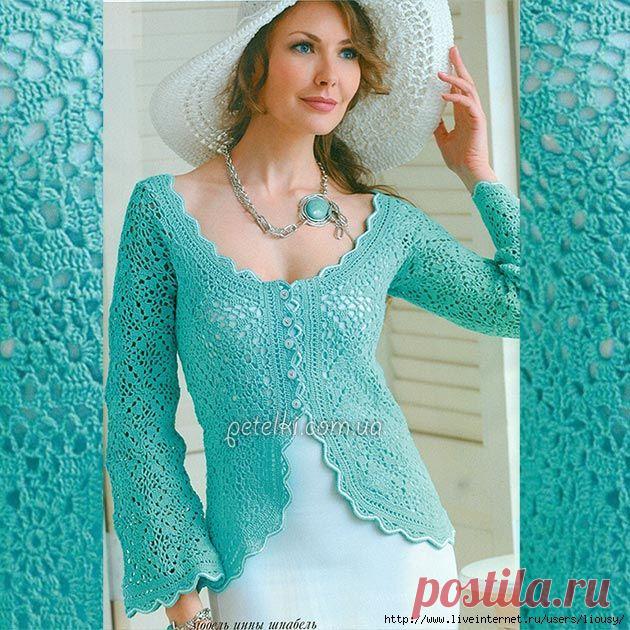 Ажурный жакет из квадратных мотивов. Описание, схемы вязания