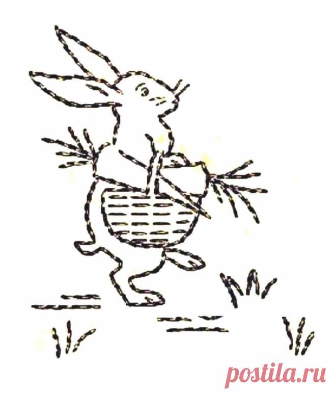 Кролик с корзиной моркови - вышивка детям