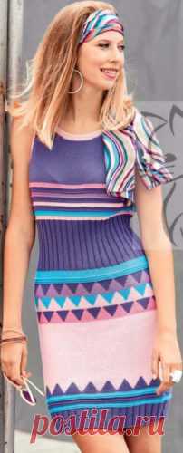 Женское платье с жаккардовым узором (2 часть) Женское платье с жаккардовыми узорами, вязаное спицами (2 часть)