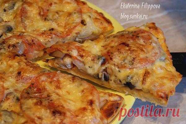 Пицца домашняя с куриной начинкой.