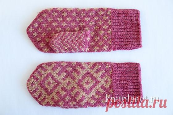 Планета Вязания | Жаккардовые варежки спицами. Схема вязания бесплатно.