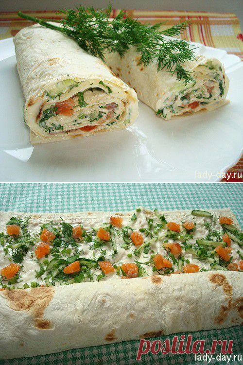 Рулет из лаваша с семгой | Простые рецепты с фото