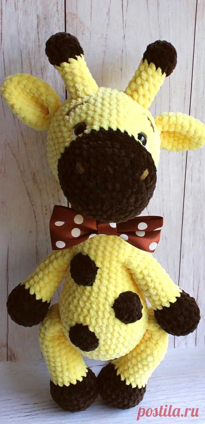 PDF Жирафик Гоша крючком. FREE crochet pattern; Аmigurumi animal patterns. Амигуруми схемы и описания на русском. Вязаные игрушки и поделки своими руками #amimore - большой жираф из плюшевой пряжи, плюшевый жирафик.