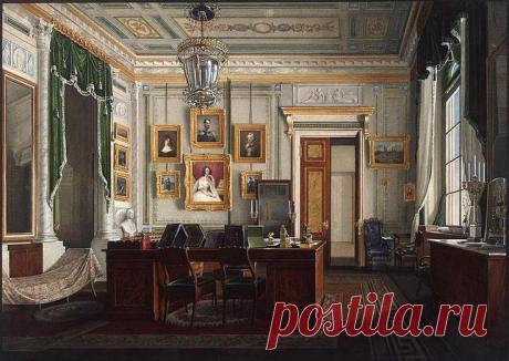 Interiors of the Winter Palace. The Study of Emperor Alexander II - Edward Petrovich Hau - Drawings, Prints and Painting from Hermitage Museum | brunhild110 приколол(а) это к доске Interior painting
