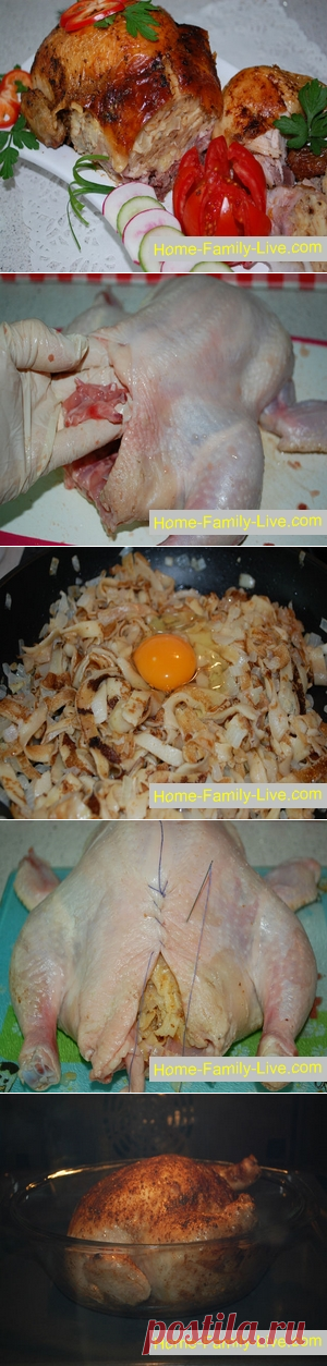 Курица фаршированная блинами/Сайт с пошаговыми рецептами с фото для тех кто любит готовить