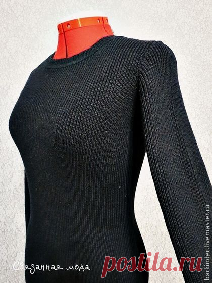 Вязаное платье-лапша  " Чёрный огонёк" - чёрный,однотонный,платье,платье вязаное