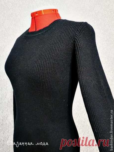 Вязаное платье-лапша  &quot; Чёрный огонёк&quot; - чёрный,однотонный,платье,платье вязаное