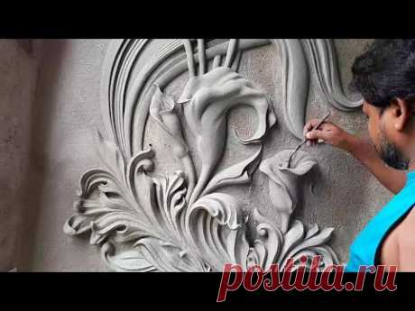Amazing 3D rendering mural  with sand and cement on the concrete wall