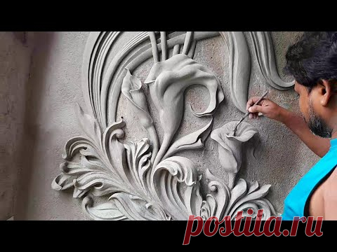 Amazing 3D rendering mural  with sand and cement on the concrete wall