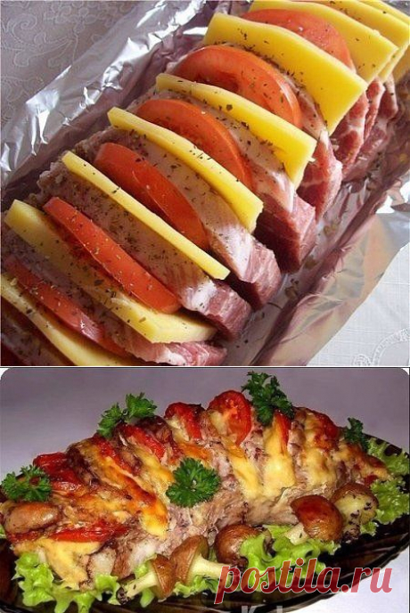 Запеченная свинина с помидорами и луком