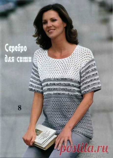 Пуловер из серебристой и белой пряжи, Вязание для женщин
