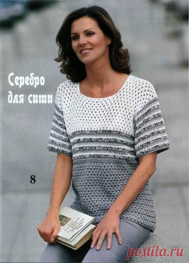 Пуловер из серебристой и белой пряжи, Вязание для женщин