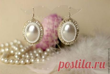 Купить Свадебные серьги из бисера с перламутром - белый, свадебные серьги, серьги ручной работы