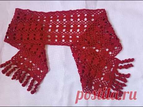 Весняний ажурний молодіжний шарф гачком. Квітковий візерунок для шарфика, палантина гачком