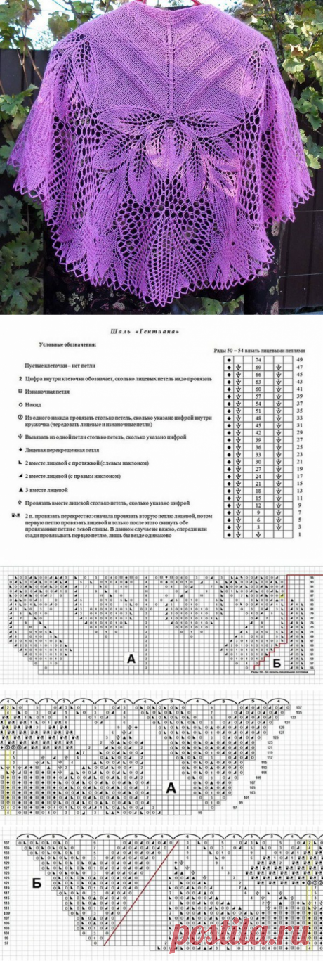 Нежная шаль спицами с описанием. Схема красивой шали спицами | Домоводство для всей семьи.