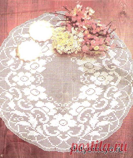 Ажурная белая скатерть с цветами, связанная крючком. Описание + схема/Салфетки. Скатерти/Вязание/Статьи / Шитье, вязание, рукоделие, бисероплетение
