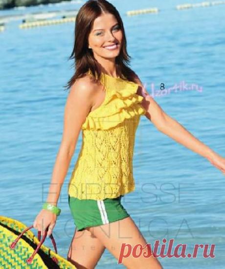 Ажурный топ с рюшами - Описание вязания, схемы вязания крючком и спицами | Узорчик.ру