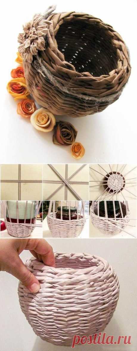 Бочонок для конфет из газетных трубочек - мастер-класс