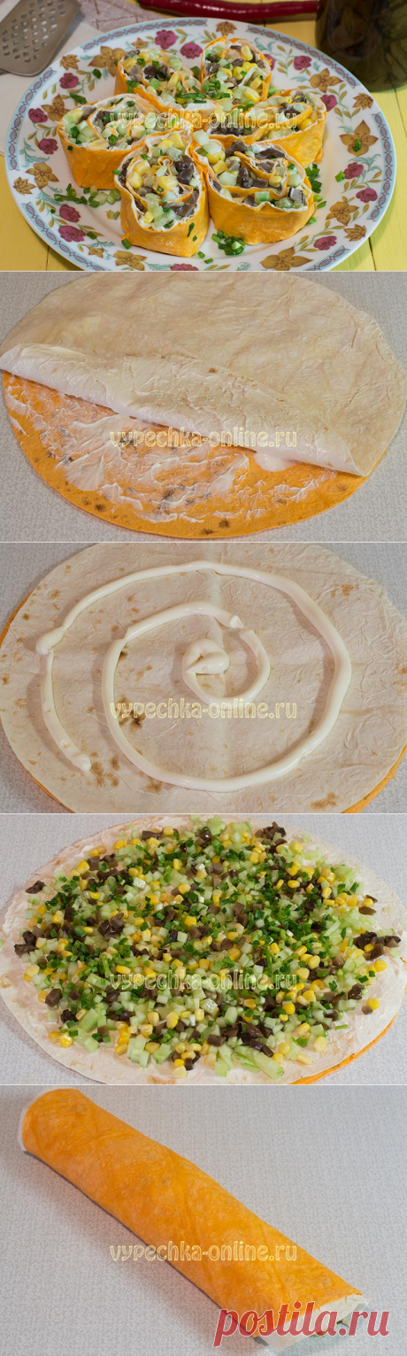 ✔️Начинка для лаваша с грибами, рулет без выпечки – рецепт с фото