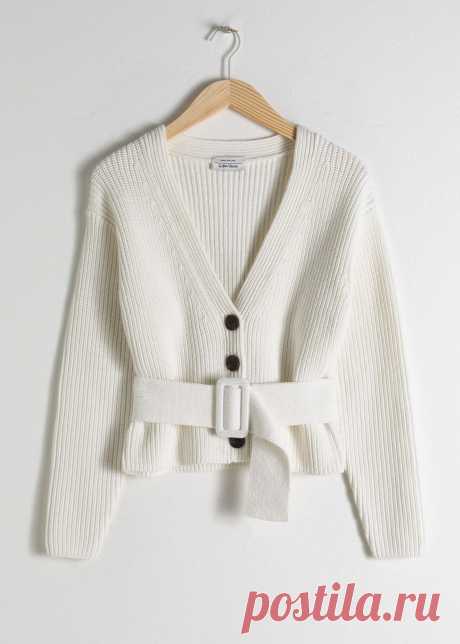 Belted V-Neck Cotton Cardigan | Cotton