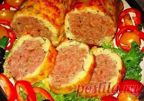 МЯСНОЙ РУЛЕТ В СЫРНОЙ КОРОЧКЕ.