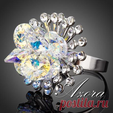 Азора увлекательный цвет градиент цветок с Stellux австрийский хрусталь регулируемый размер кольцо TR0134 купить в магазине AZORA JEWELRY  на AliExpress