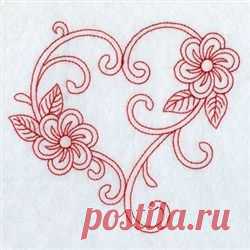 Redwork Floral Heart embroidery design | Hímzés