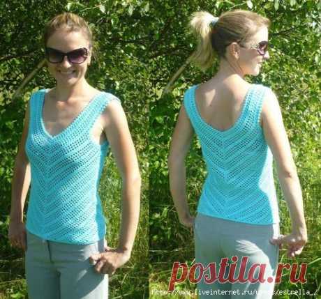 Вязание крючком майки-топа по диагонали филейной сеткой.