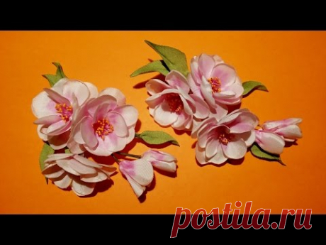 Fabric flowers how to make: sprig of cherry blossoms/цветы из ткани: веточка сакуры - YouTube