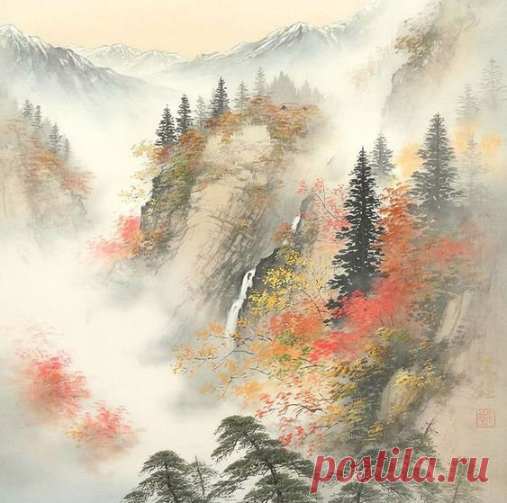 Картины современного японского художника Коукеи Кодзима (Koukei Kojima) в стиле «сансуй».