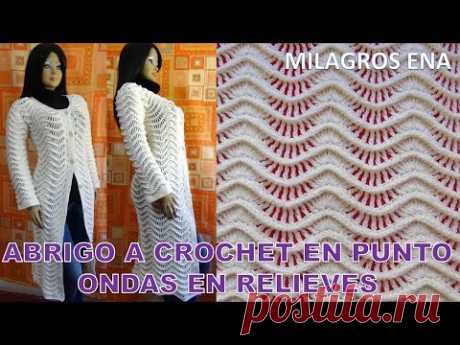Abrigo, Suéter o Saco tejido a crochet para Damas en punto Ondas en Relieves paso a paso