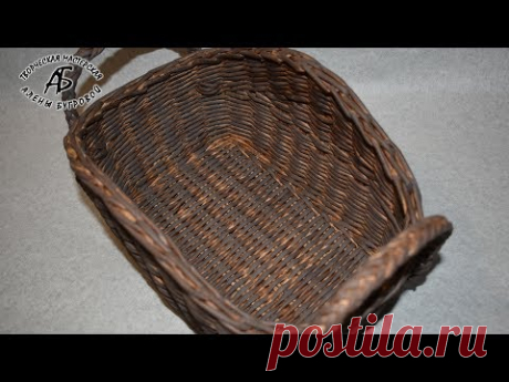 Квадратная корзина с круглыми ручками. Плетение прямоугольного дна корзины из газет. Видеоуроки