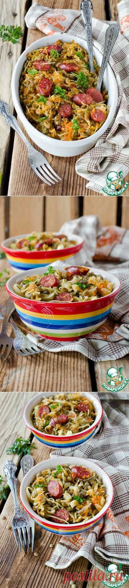 Тушеная капуста с зеленой чечевицей - кулинарный рецепт