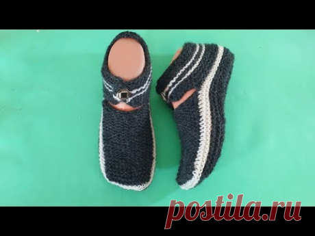 Вяжем новую и лёгкую модель тапочек на двух спицах