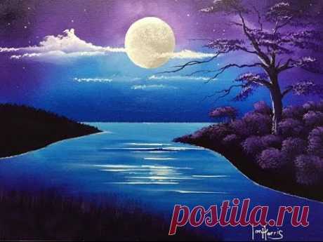 #42. acrylic moon over lake - YouTube